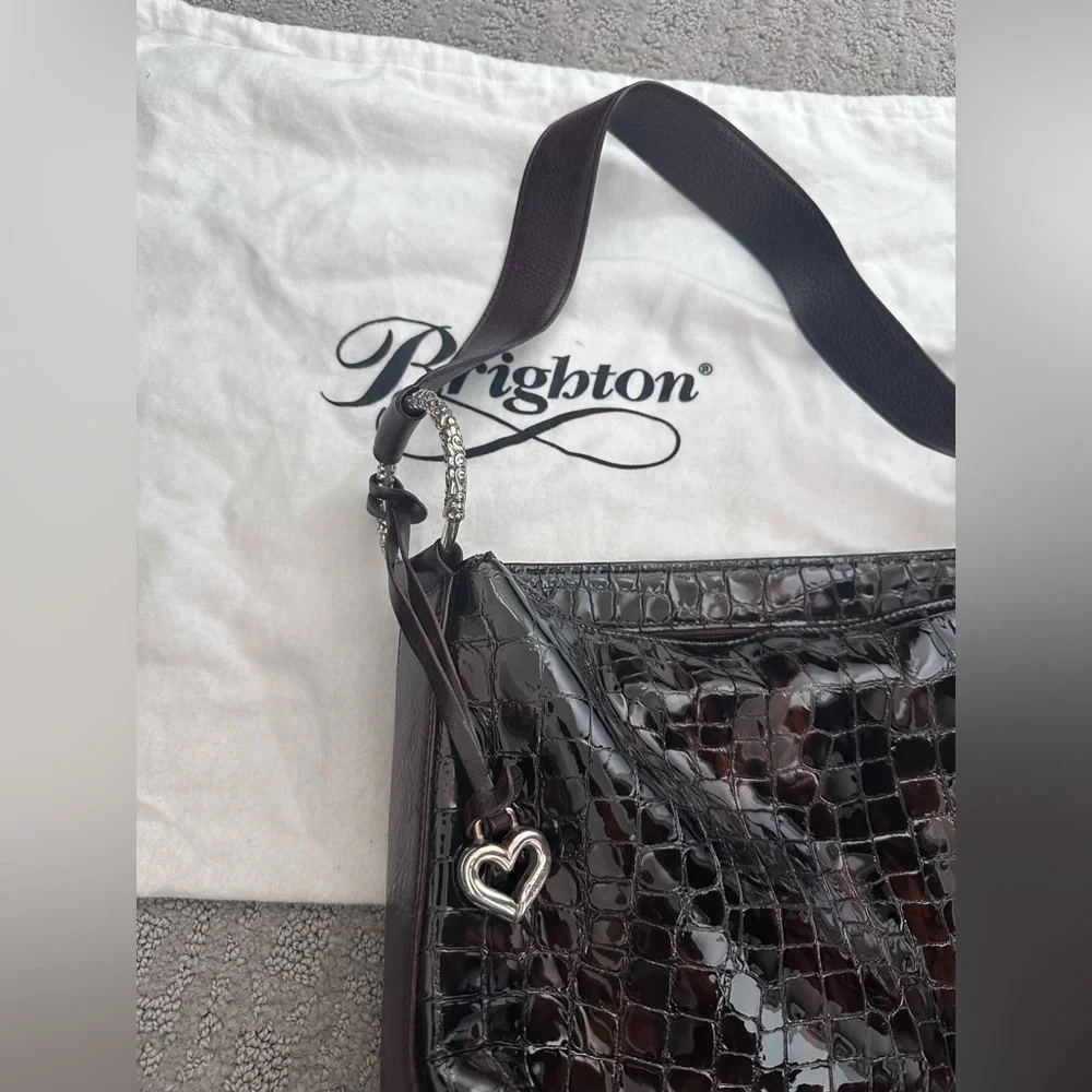 Brighton Glossy Croc-Embossed Shoulder Bag